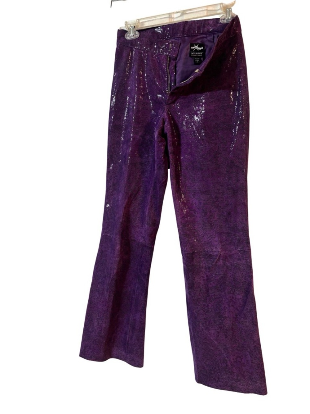 Wilsons Leather MAXIMA Y2K Purple Shimmery Suede Flare Pants